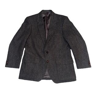 WFF by Farah Blazer Men Dark Gray Black Herringbone 100% Wool Tweed 2 Button 42R